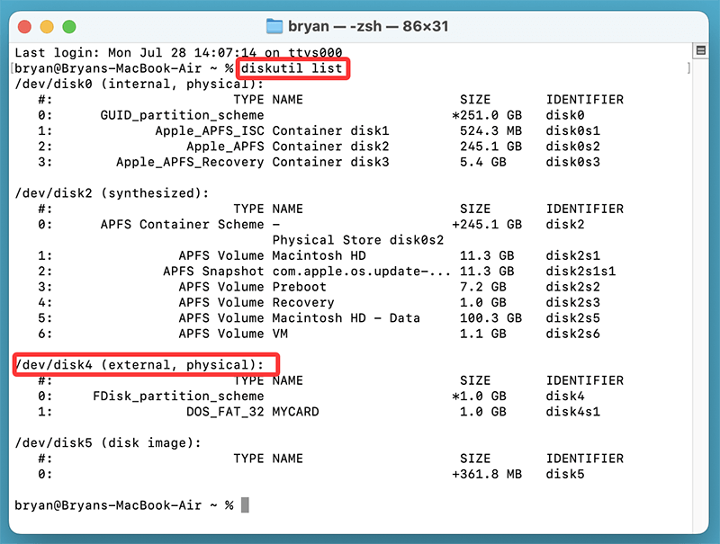 Format via Terminal Using diskutil