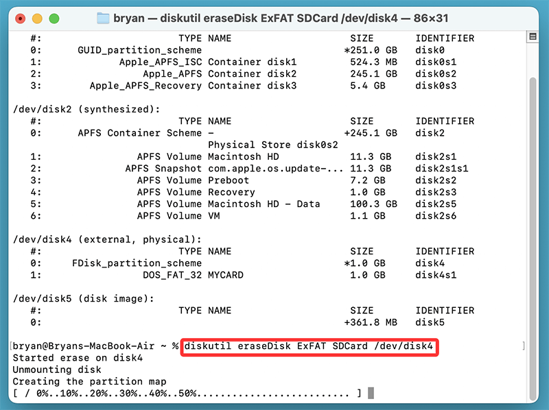 Format via Terminal Using diskutil