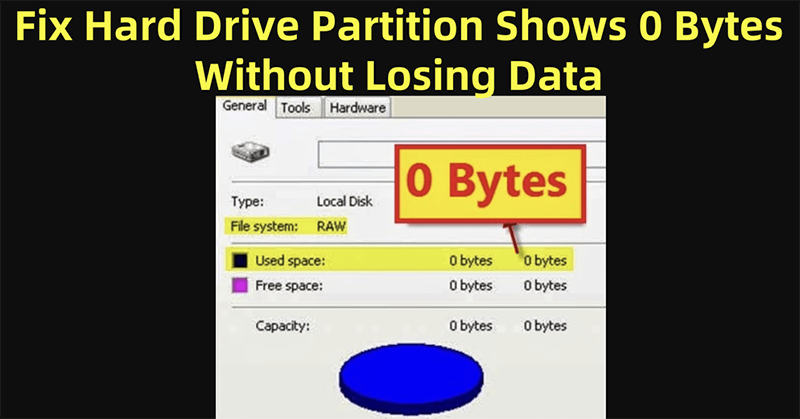 hard drive partition shows 0 bytes