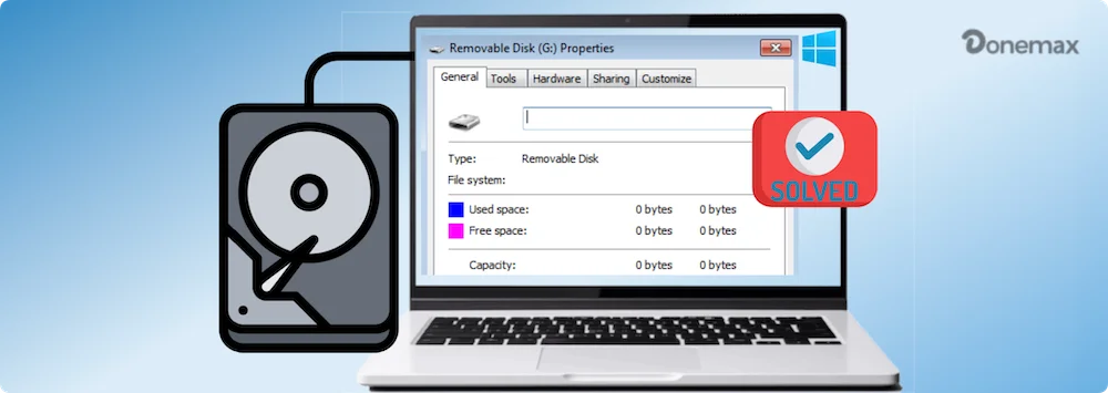 hard drive partition shows 0 bytes