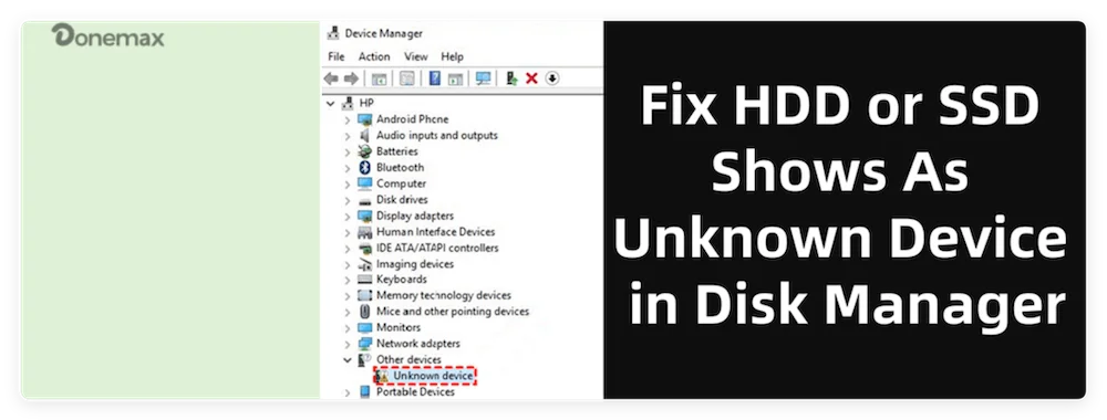 hard drive unknown in Device Manager