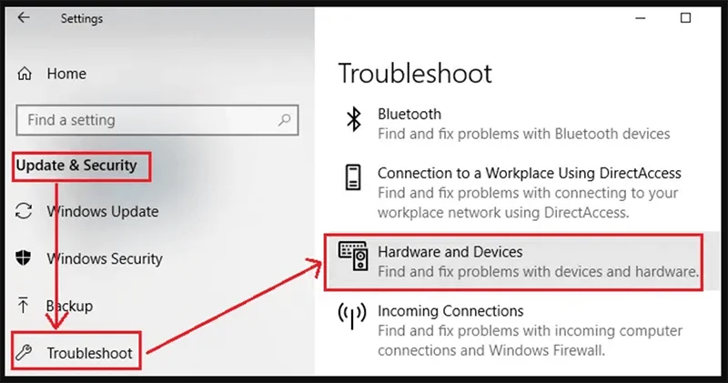 Run Hardware and Devices Troubleshooter