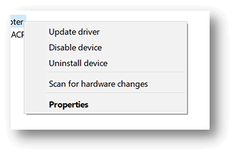 select Update driver or Uninstall device