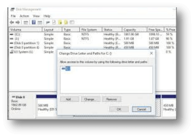 choosing Change Drive Letter and Paths