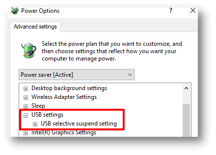Disable USB Selective Suspend Setting