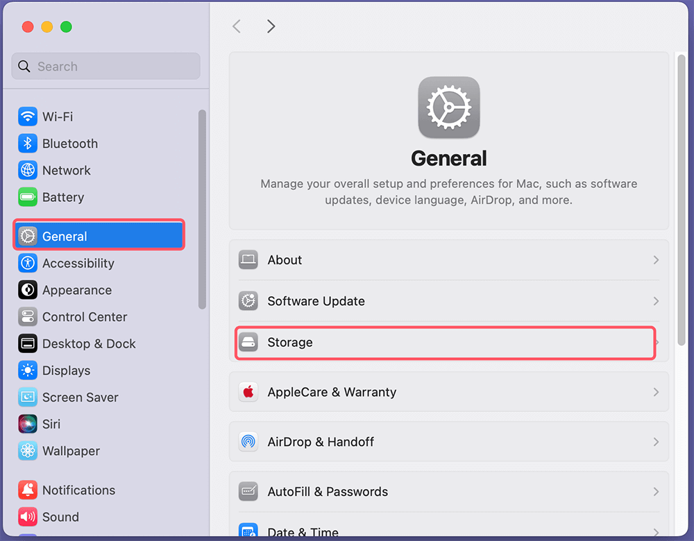 Go to Apple Menu > System Settings > General > Storage