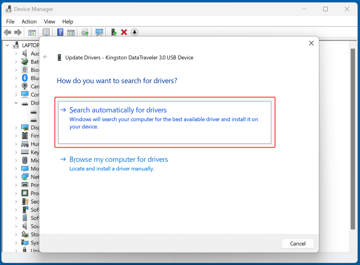 Select Search automatically for drivers