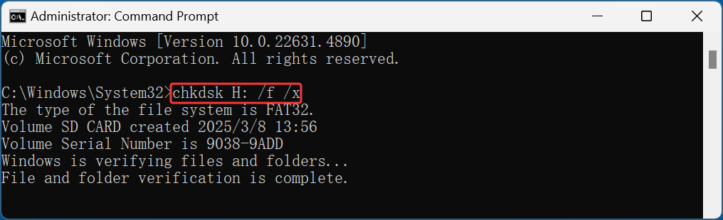 Use CHKDSK without the /r parameter