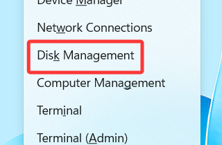 Choose Disk Management by pressing Win + X