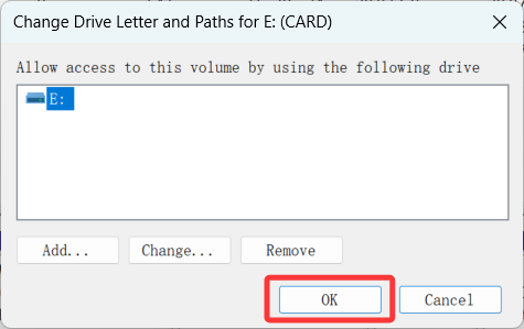 Select a new drive letter that isn't in use by clicking Add