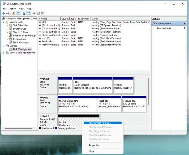 choose New Simple Volume