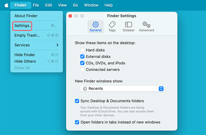 Click Finder on Apple menu