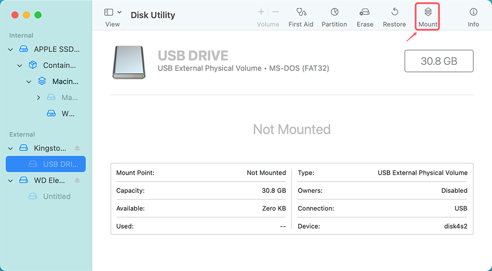  right-click on drive and select Mount