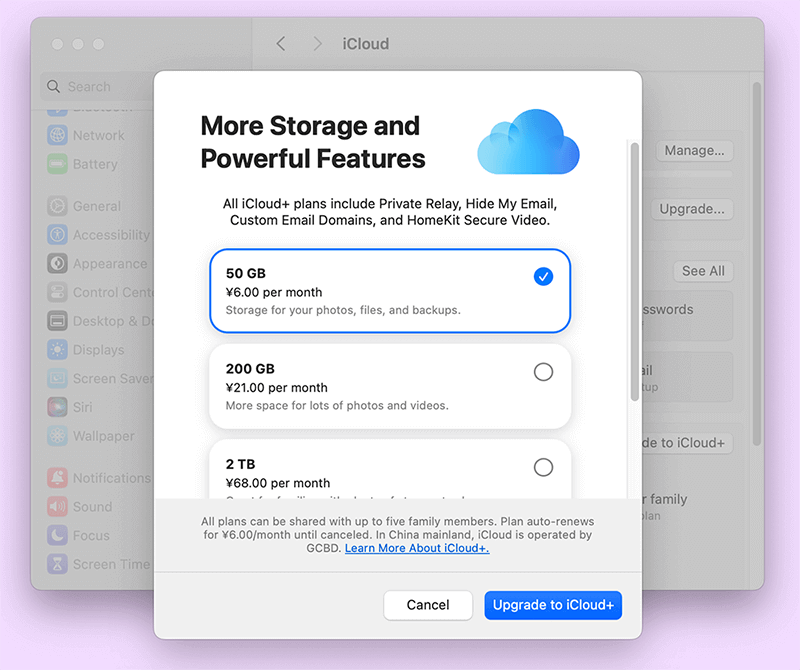 Upgrade iCloud Storage