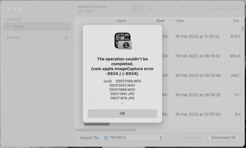 Image Capture Error Code 9934