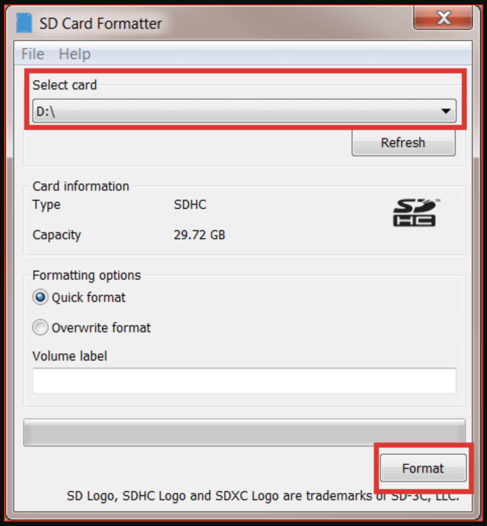 SD card is blank or has unsupported file system