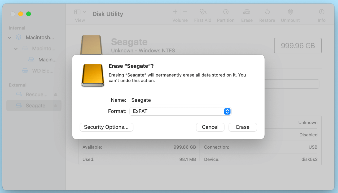 fix Seagate external hard drive read-only issue on Mac