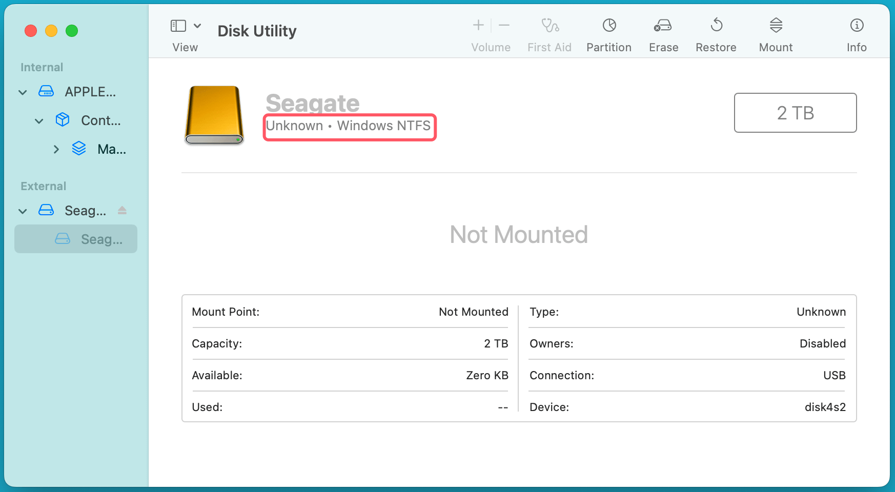 Seagate One Touch external hard drive not working on Mac