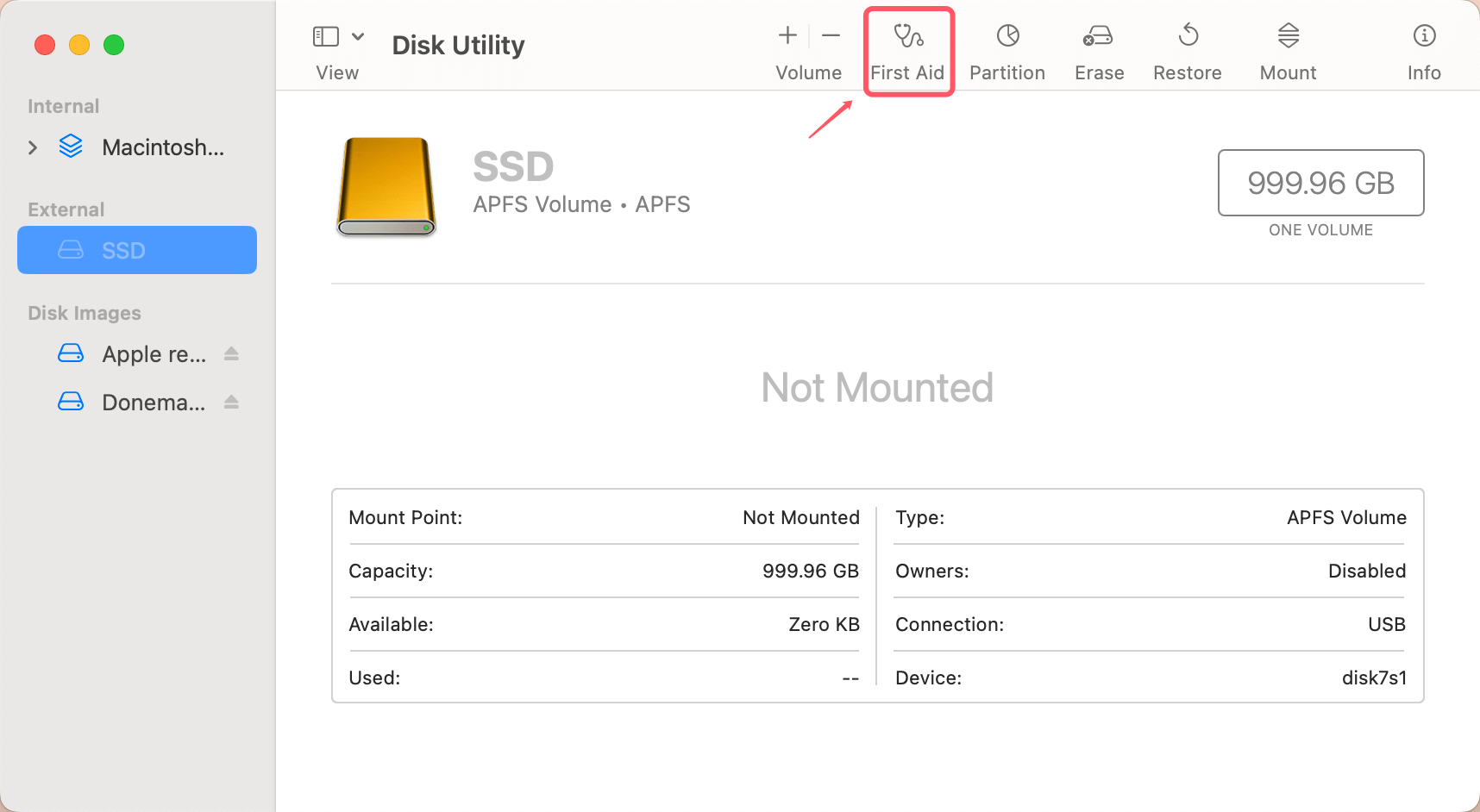 SSD not mounting on a MacBook Pro