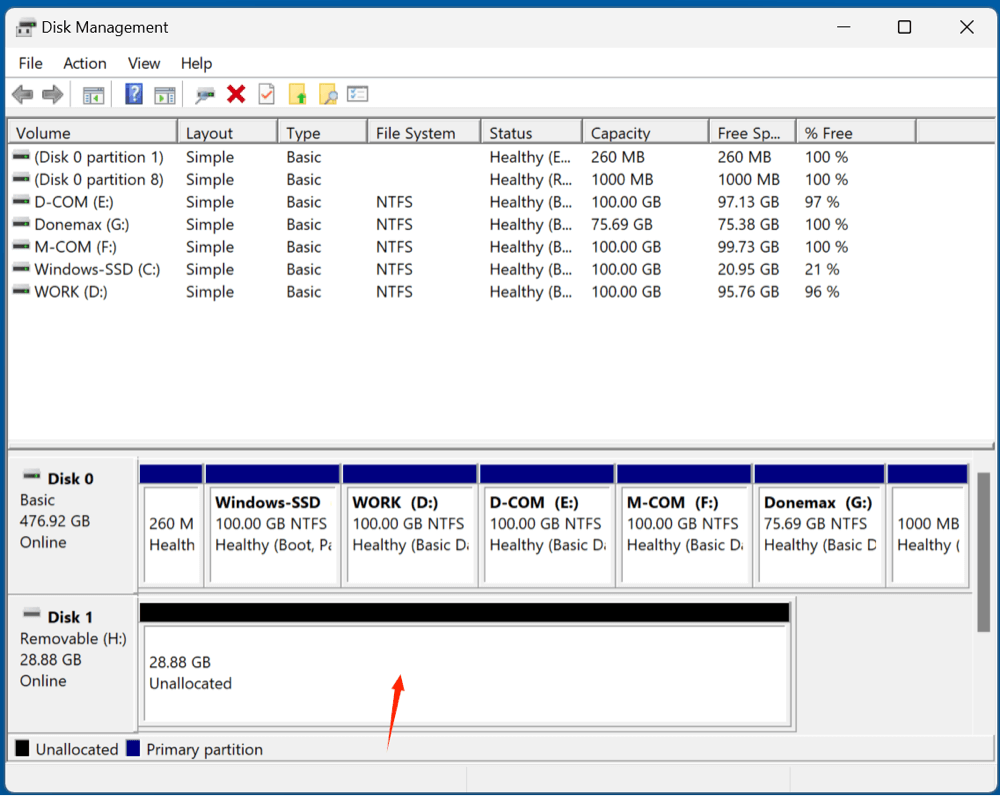 fix unallocated space issue on Windows