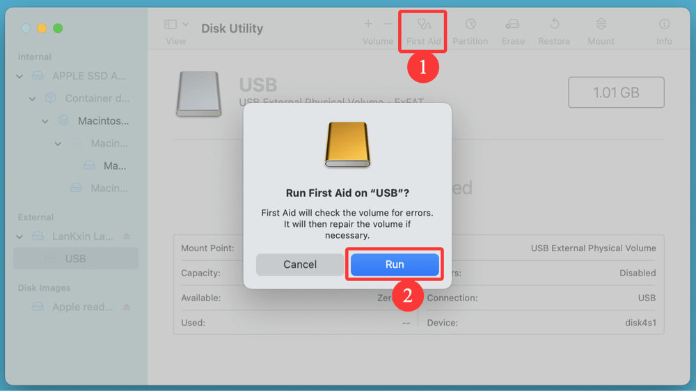 fixes for USB drive detection issues on a Mac