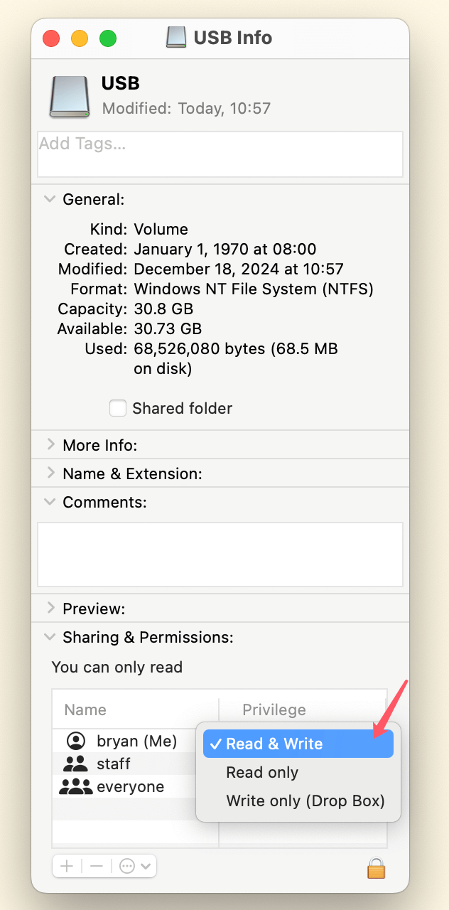 USB drive that's read-only on your Mac