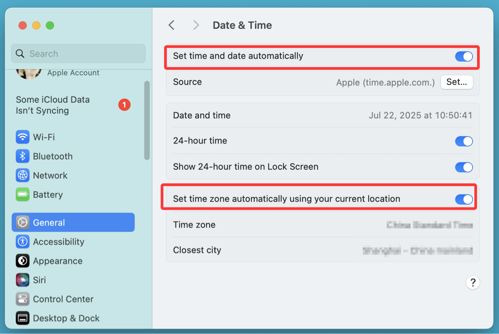 Mac displaying the wrong date or time