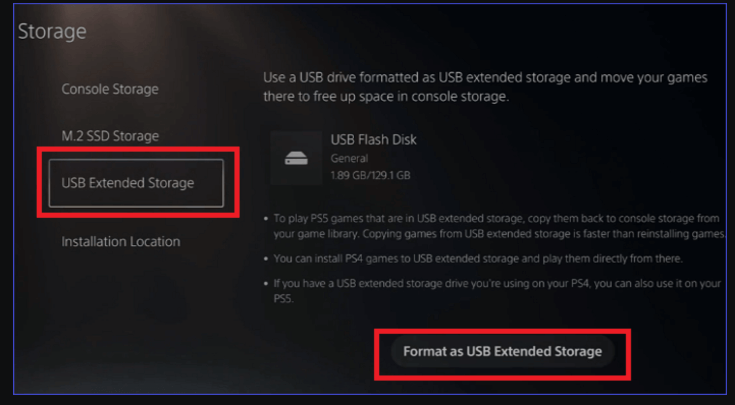 formatting a drive for the PS5