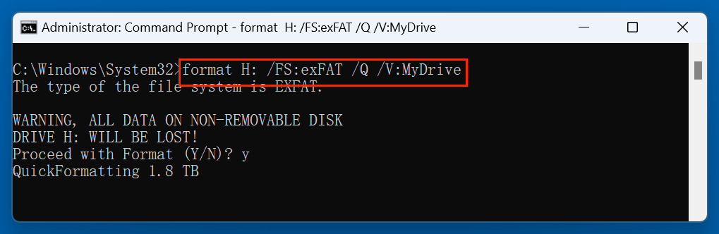 Format a Drive to exFAT by Using CMD