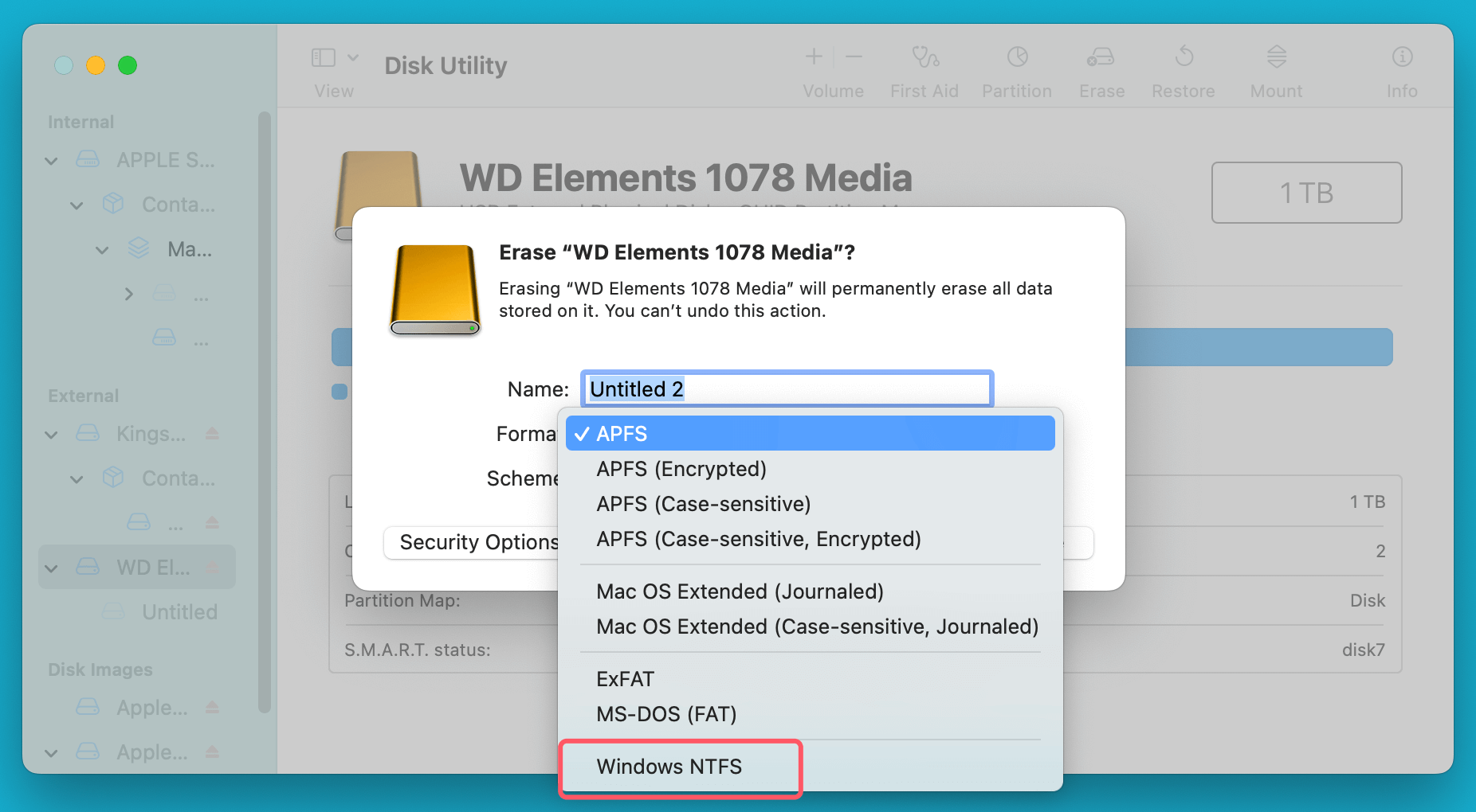 format your ExFAT or FAT32 drive to NTFS on a Mac