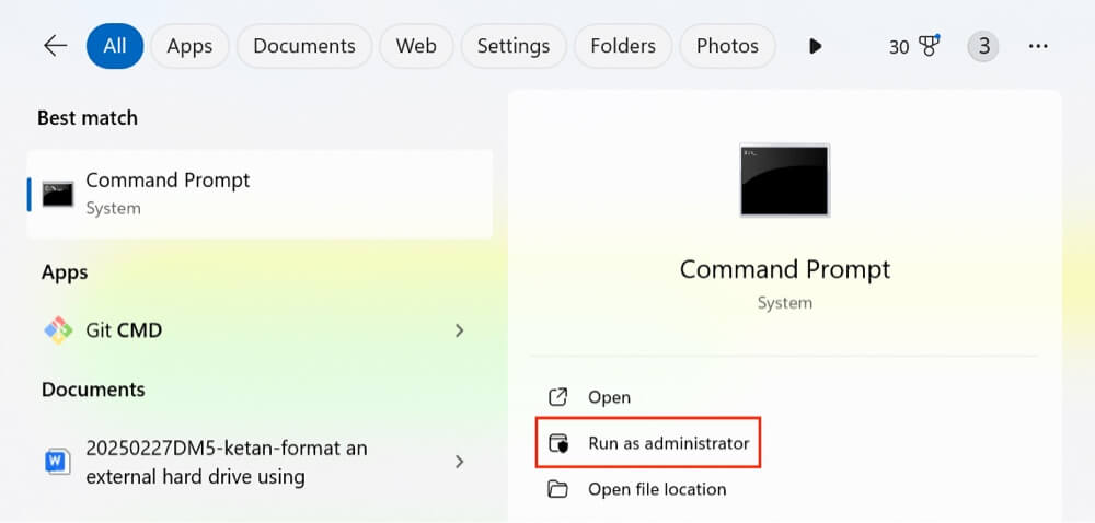 Formatting an external hard drive using CMD