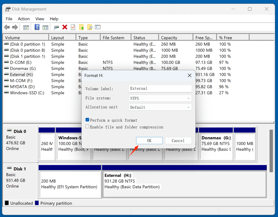 format a hard drive in Windows 11