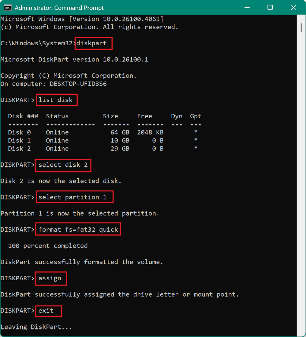 format to FAT32 with CMD