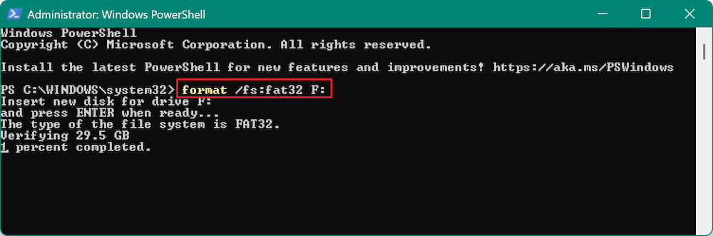 format to FAT32 with CMD