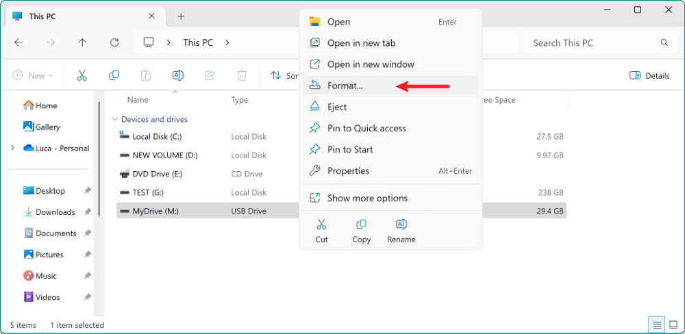 format USB drive to FAT32 on Windows