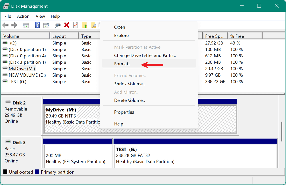 format USB drive to FAT32 on Windows