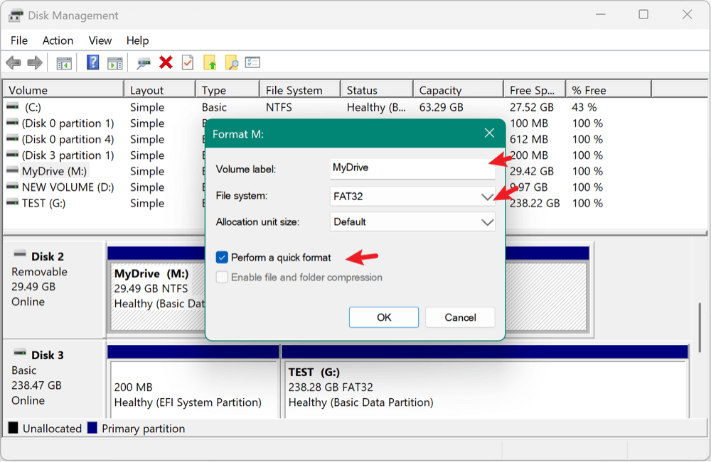 format USB drive to FAT32 on Windows