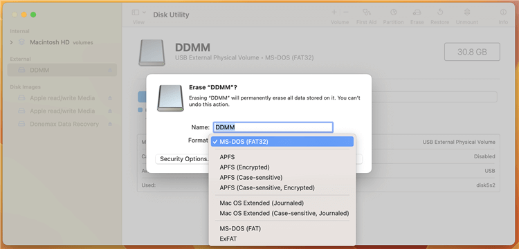format external device on macOS Ventura
