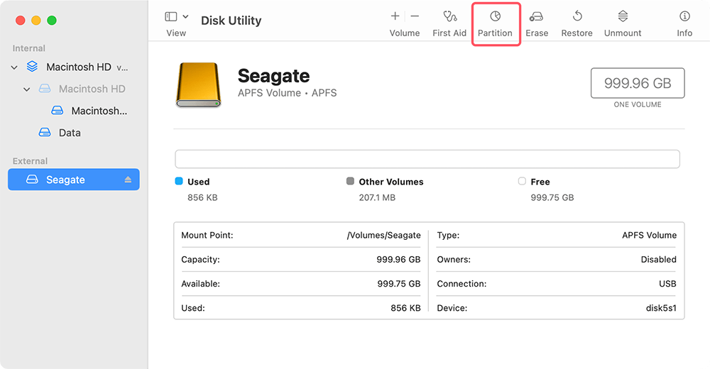click on Partition button