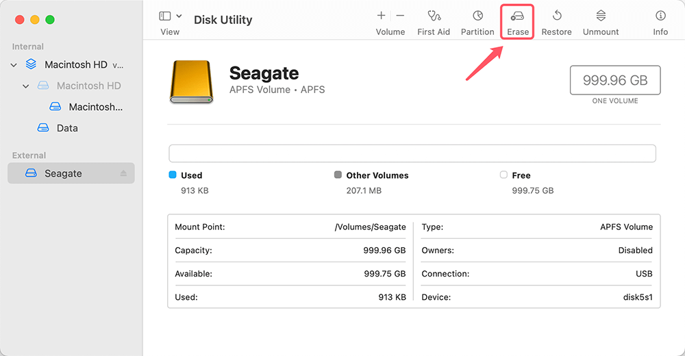 Erase the Seagate external hard drive