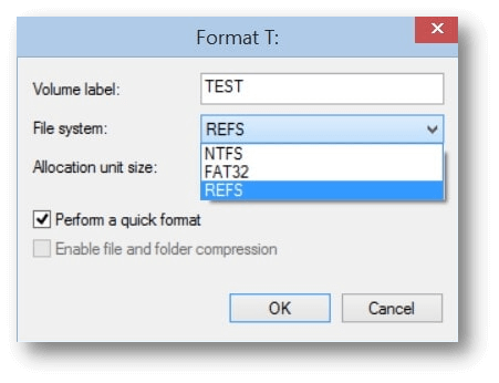 convert NTFS to ReFS