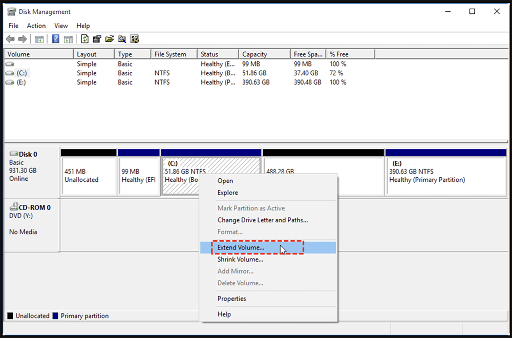 Extend or Create Partitions in Disk Management