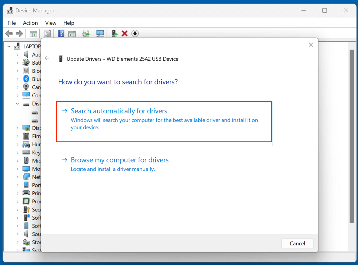 Choose Search automatically for drivers