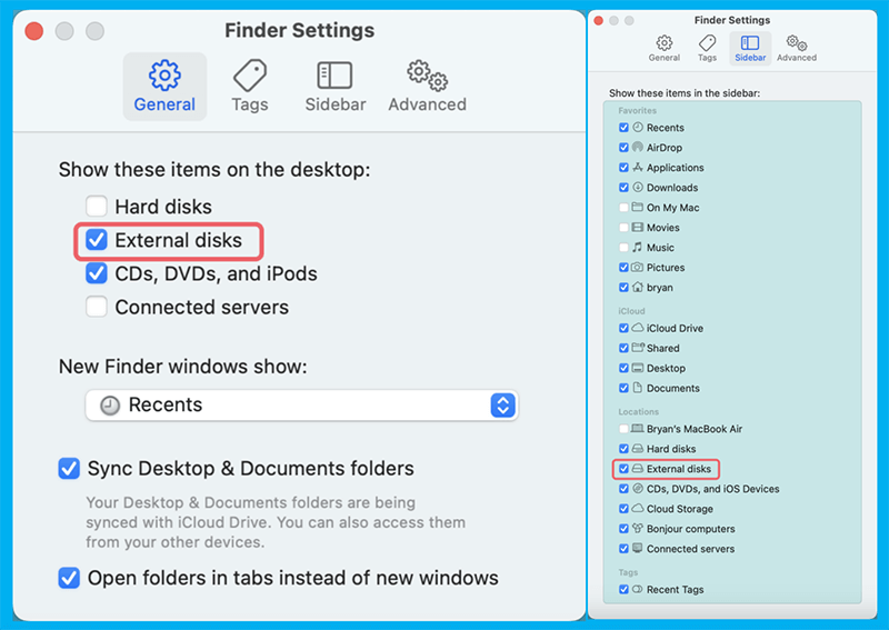 Check Finder Settings