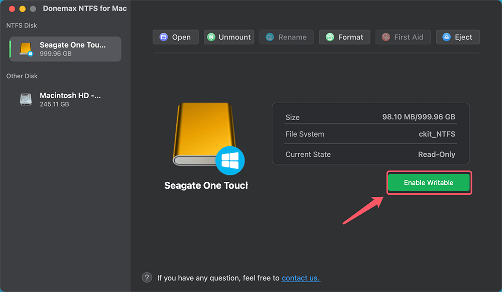 click on Enable Writable button