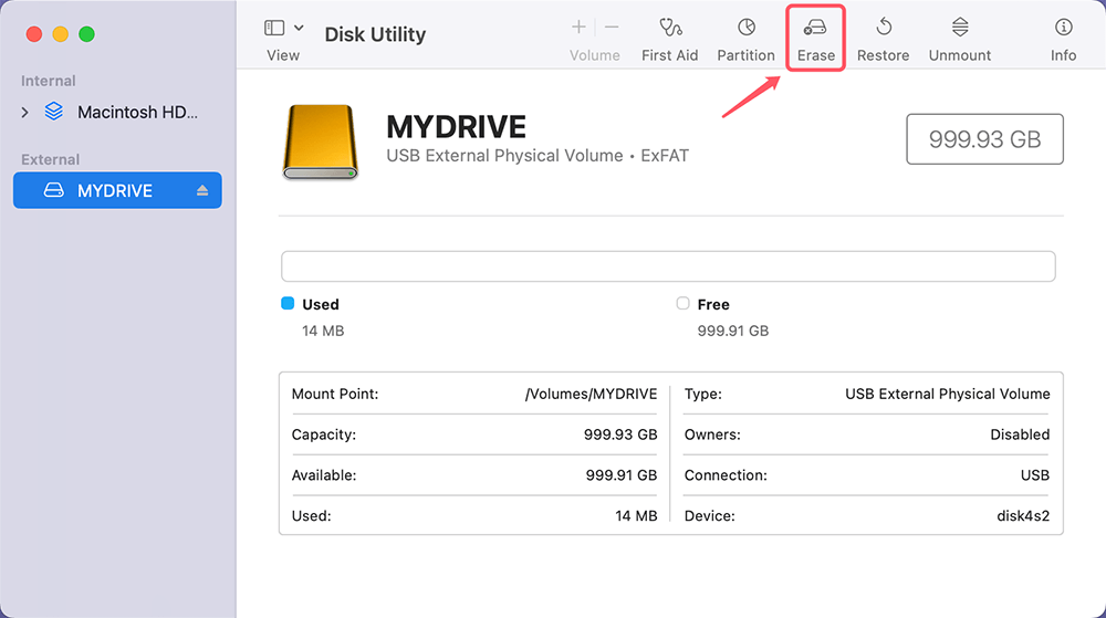 Click the 'Erase' Button