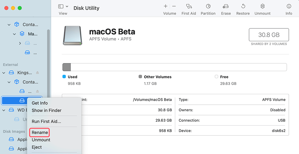 Renaming an APFS Volume
