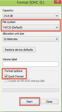 Choose either FAT32 or ExFAT as the file system