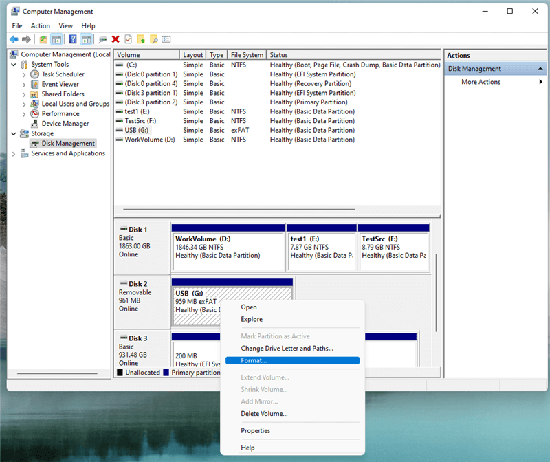 Using Windows Disk Management