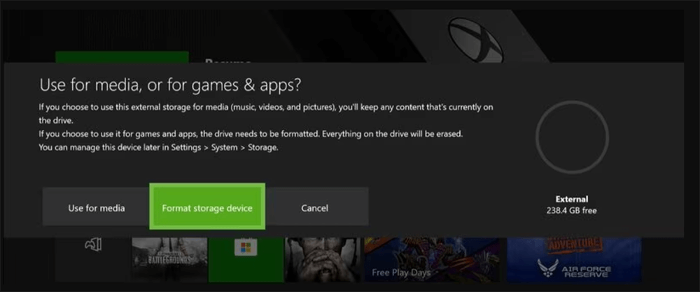 Formatting the Drive for Xbox